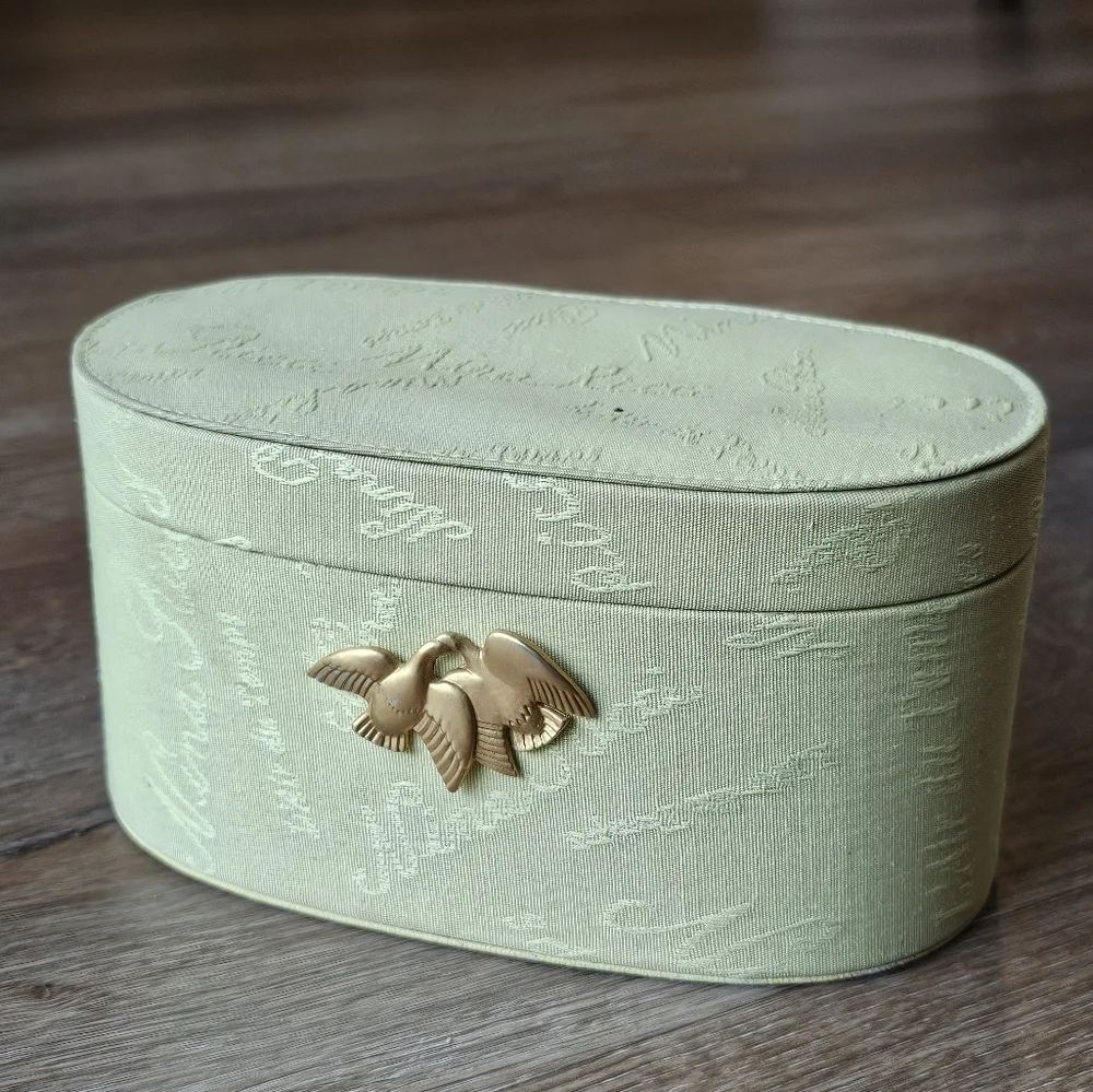 Vintage Nina Ricci Case Light Green Brass Tone Birds Clasp